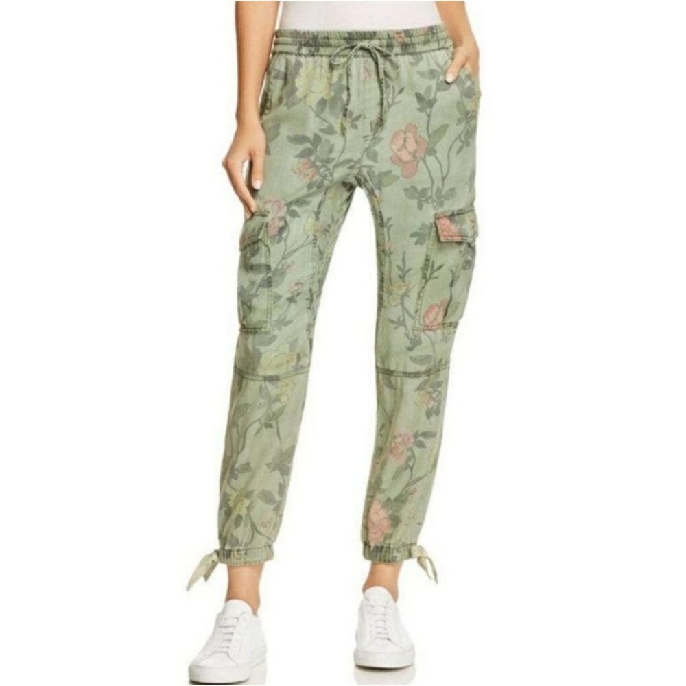 Pam & Gela Floral Print Relaxed Fit Jogger Pants Forest Green Multi Color Small
